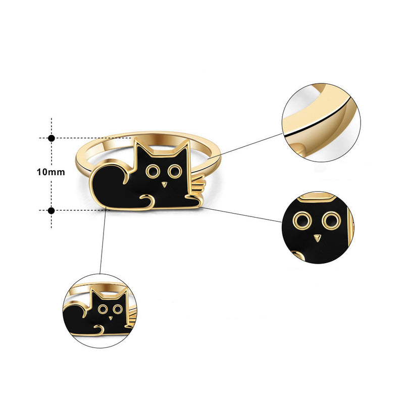 S925 Sterling Silver Cartoon Black Cat Ring