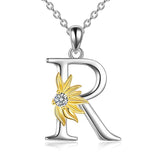 Sterling Silver Initial Alphabet Sunflower R Letter Script Name Pendant Necklace