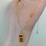 Elevate Your Style with Our Women's Gold Brick Pendant Necklace - Buy Now!