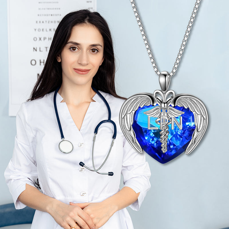 Nurse Gifts 925 Sterling Silver Caduceus Nurse Heart Necklace for Registered Nurse
