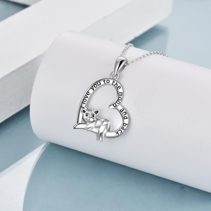 Sterling Silver Cow Heart Pendant Necklace for Women I Love You To The Moon And Back