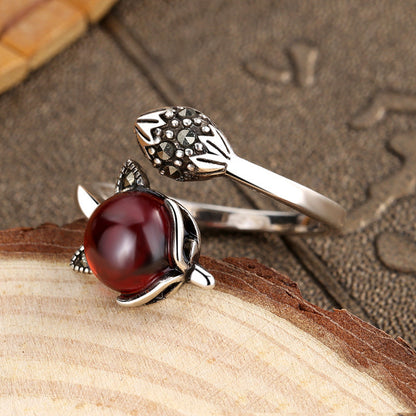 Sweet Little Fox Ring with Red Garnet Stone