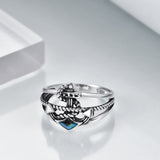 Nautical Blue Anchor Ring - Sterling Silver