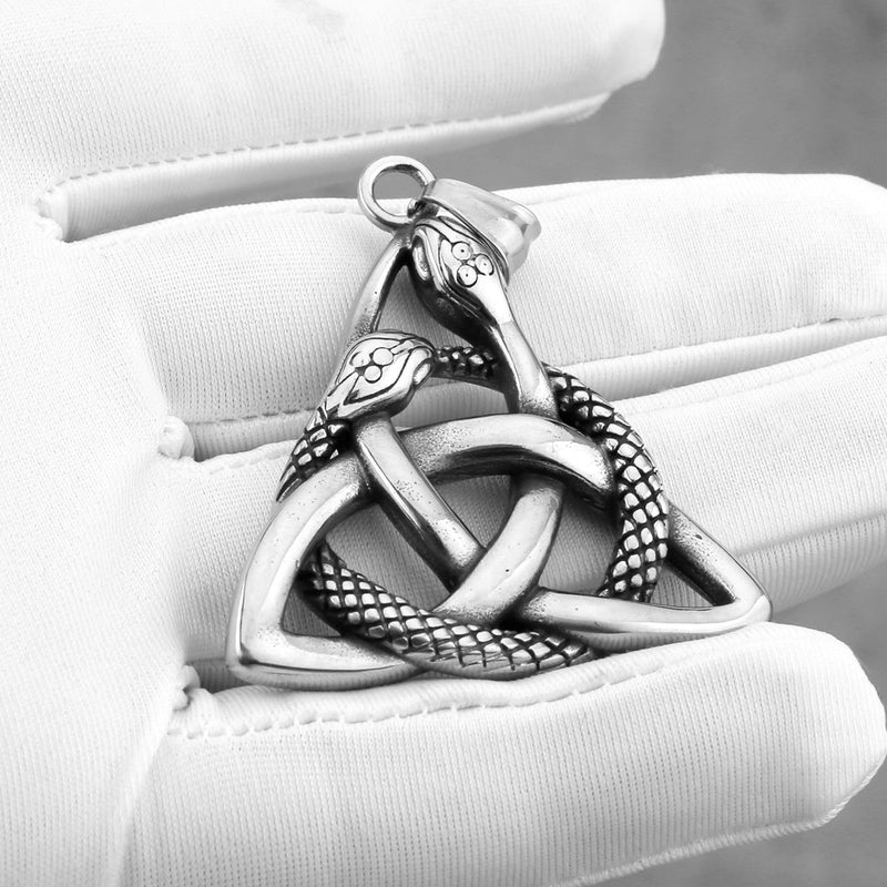 S925 Sterling Silver Interwoven Snakes Triquetra Celtic Trinity Knot Pendant Necklace