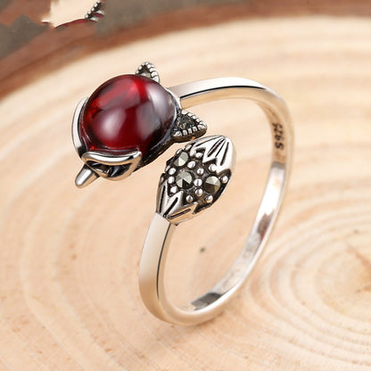 Sweet Little Fox Ring with Red Garnet Stone