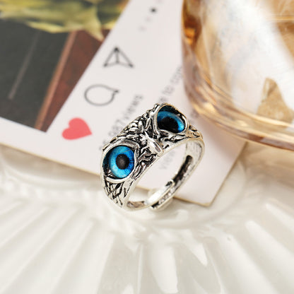 Retro Blue Eyes Owl  Ring