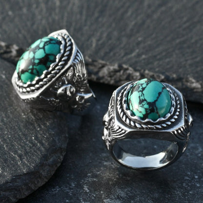 Vintage Turquoise Owl Ring for Men - Symbol of Wisdom & Style