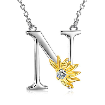 Sterling Silver Initial Alphabet Sunflower N Letter Script Name Pendant Necklace