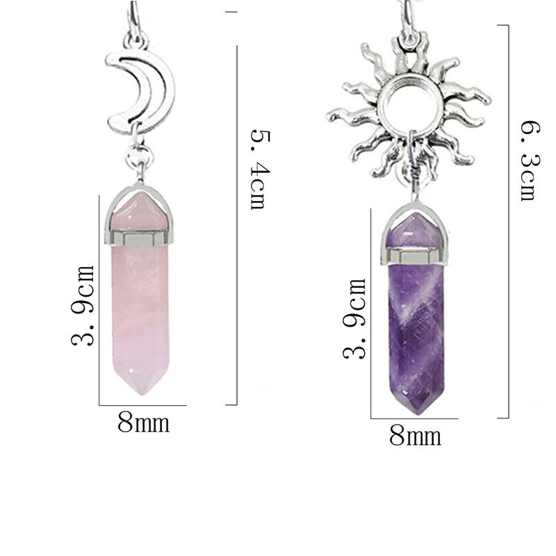 Elegant Vintage Sun Moon Crystal Necklace | Amethyst Obsidian Pendant