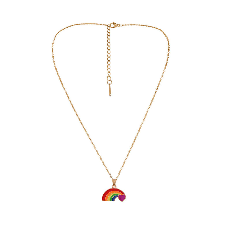 Rainbow Series Colorful Rainbow Heart LOVE Pattern Pendant Necklace