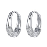 Sterling Silver S925 French Oval Minimal Design Diamond Set Zircon Earrings