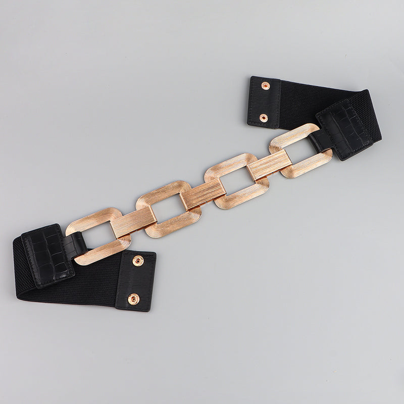 Chic Women's Gold and Black Waist Belt: A Stylish Accent for Your Skirt or Coat