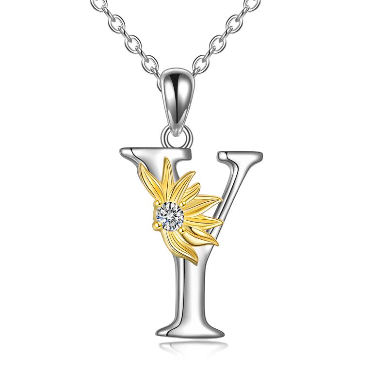 Sterling Silver Initial Alphabet Sunflower Y Letter Script Name Pendant Necklace