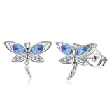 925 Sterling Silver Crystal Dragonfly Stud Earrings