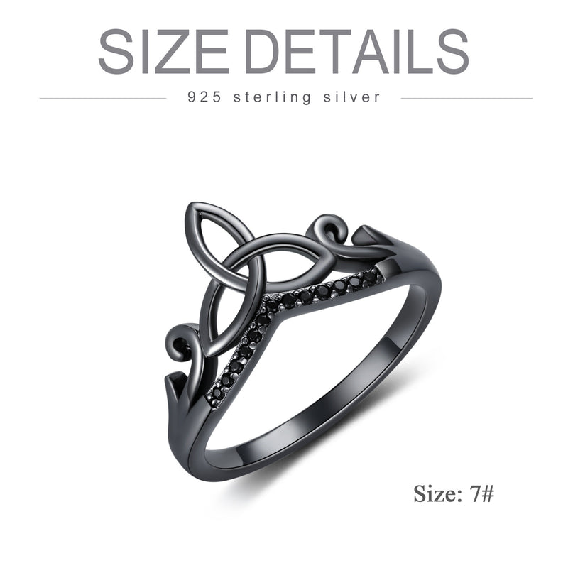 Black Celtic Triquetra knot Ring - Sterling Silver 