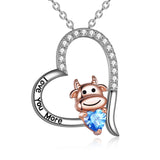 Sterling Silver Year of The OX Jewelry Cubic Zirconia Heart Cow Pendant Necklace