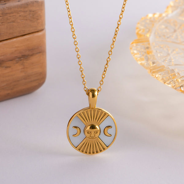 Radiate Elegance with Stainless Steel Sun and Moon Necklace