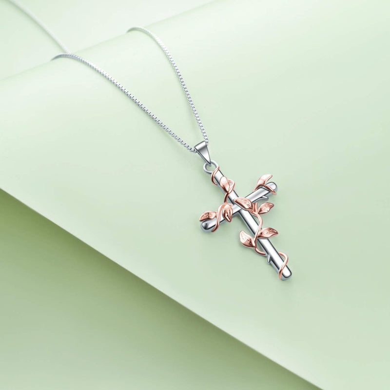 Rose Flower Cross Pendant Necklace