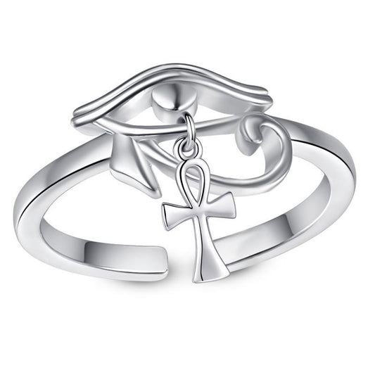 Eye of Horus Ankh Cross Protection Ring