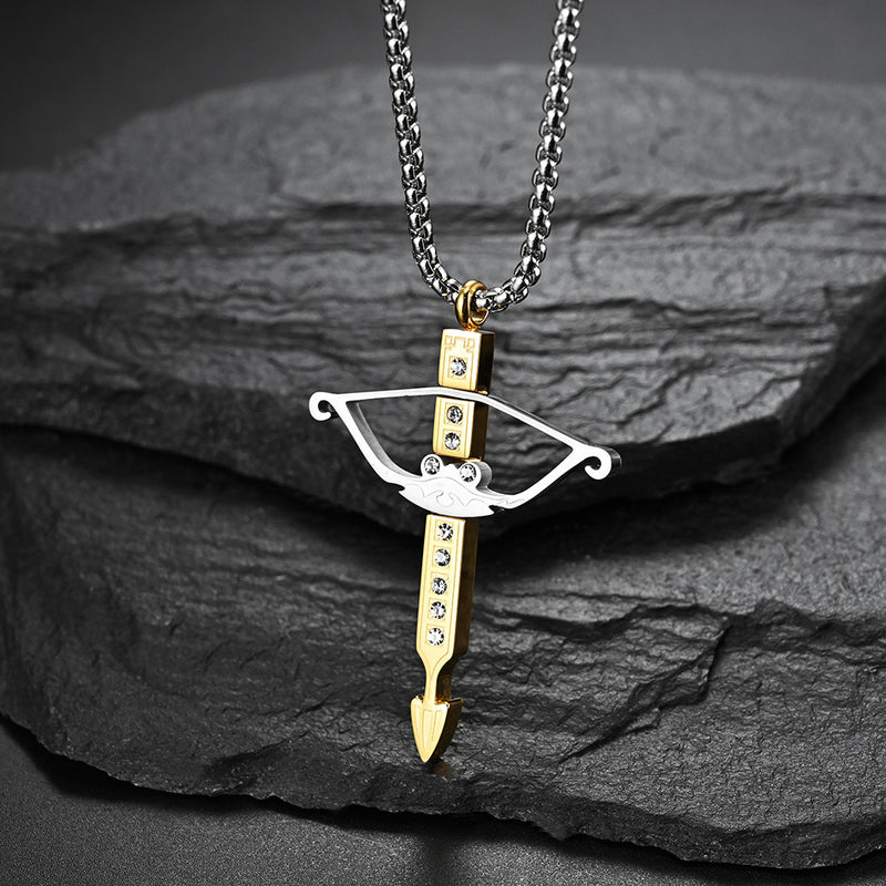 Titanium Steel Hercules Diamond Bow & Arrow Necklace