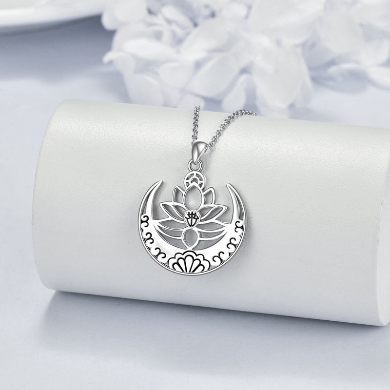 Lotus Flower & Om Symbol Yoga Necklace - Sterling Silver