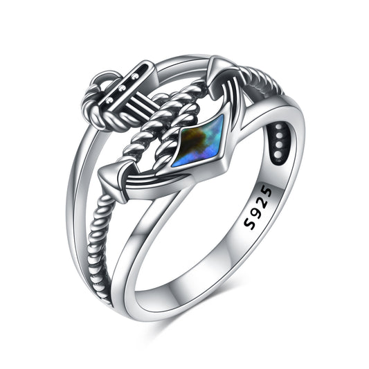 Nautical Blue Anchor Ring - Sterling Silver