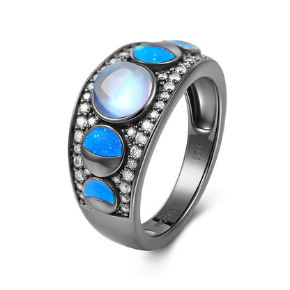 Fashion Moonstone Zircon Gems Black Band Ring - Elevate Your Style