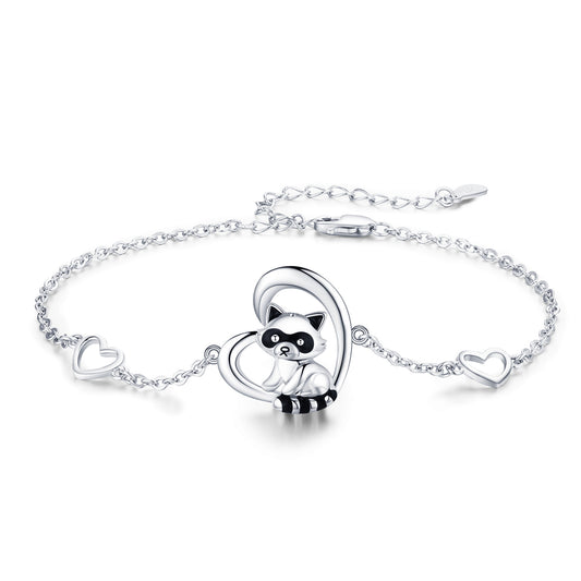 Raccoon Charm Bracelet: Adorable 925 Sterling Silver Gift