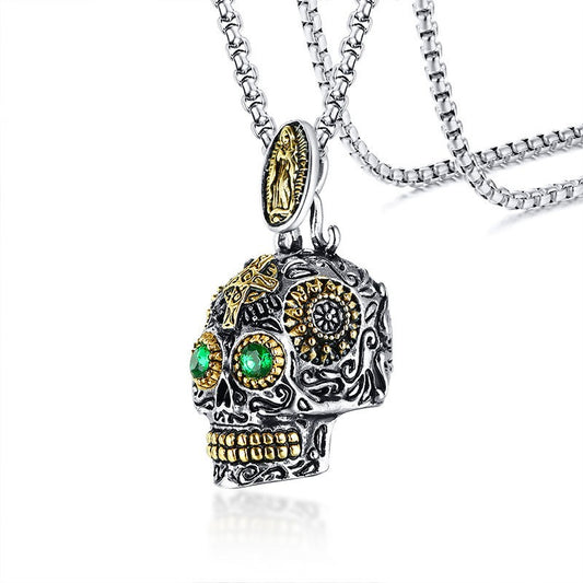 Punk Skull Green Eyes Necklace