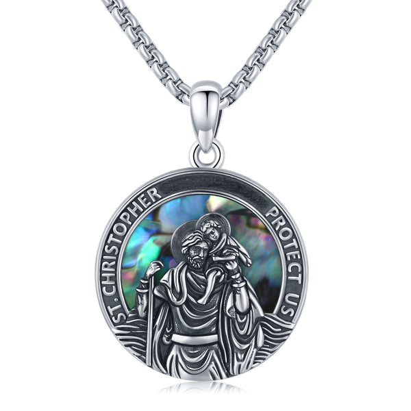 Round Medal St Christopher Necklace