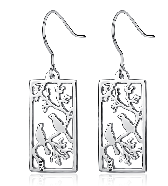 925 Silver Earrings Hollow Out Bird Painting Obsesie