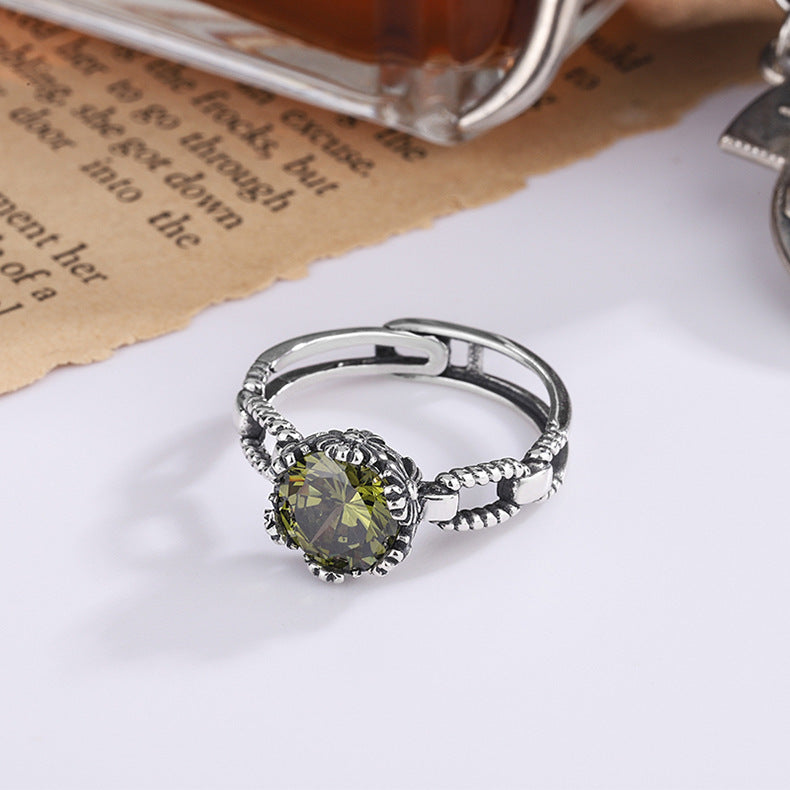 925 Silver Inlaid Zircon Vintage Ring Obsesie