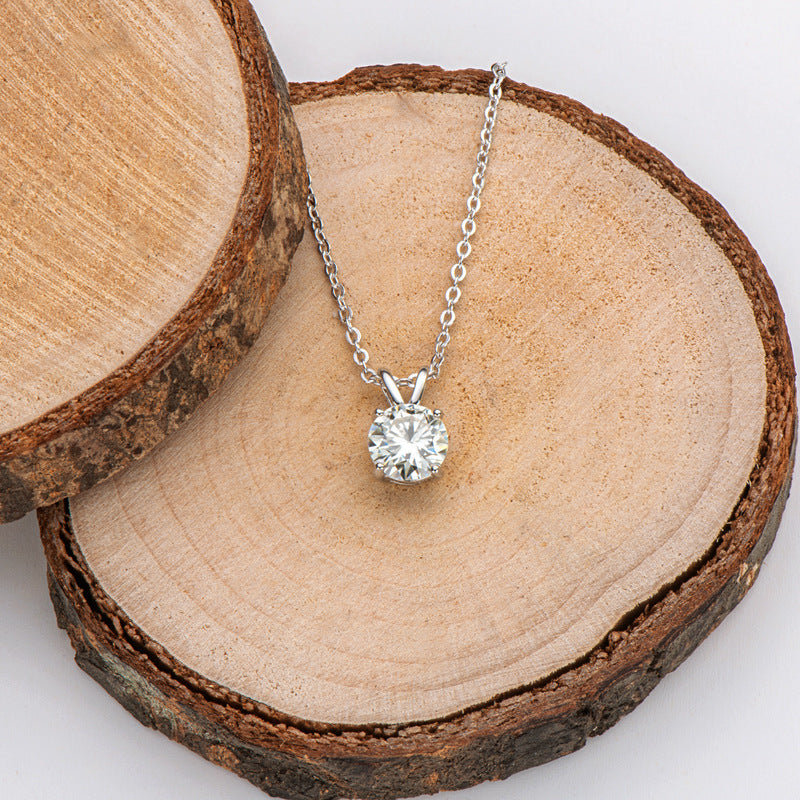 925 Silver Moissanite Necklace Clavicle Chain Ladies Obsesie