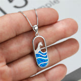 925 Sterling Silver Blue Fire Elliptical Wave Necklace Obsesie