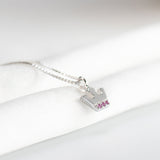 925 Sterling Silver Crown Pink Diamond Minimal Design Necklace For Women Obsesie