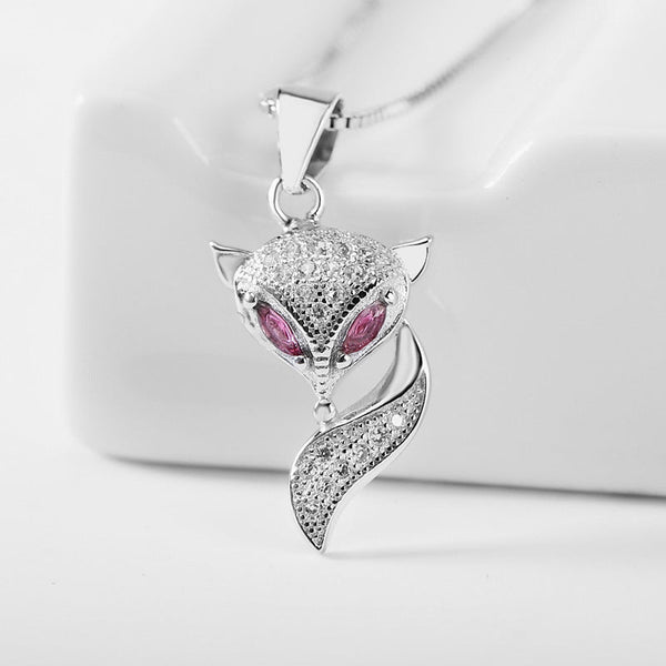 925 Sterling Silver Genuine Micro Inlaid Zircon Fox Pendant Obsesie