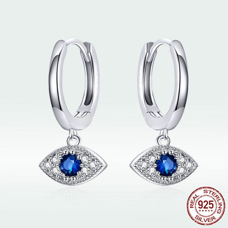 925 Sterling Silver Lucky Blue Eyes Dangle Earrings Charm Jewelry Obsesie