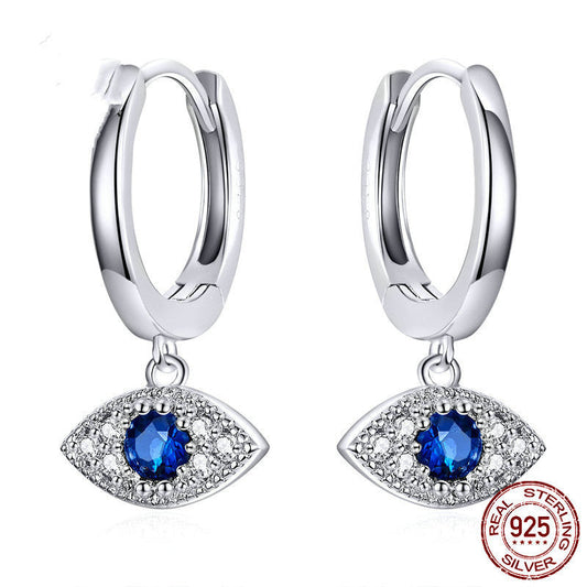 925 Sterling Silver Lucky Blue Eyes Dangle Earrings Charm Jewelry Obsesie