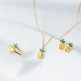 925 Sterling Silver Pineapple Pendant Necklace Ring and Earrings Set - Golden fruit Jewelry Set Obsesie