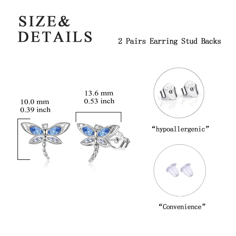 925 Sterling Silver Crystal Dragonfly Stud Earrings