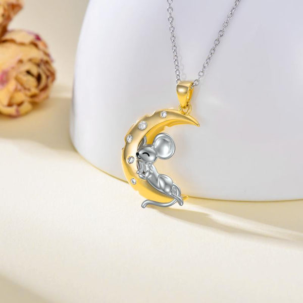Crescent Moon Sleeping Mice Mouse in Sterling Silver