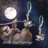 Sloth Leverback Dangle Drop Earrings - Sterling Silver