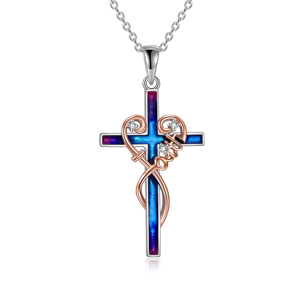 Sterling Silver Women Religious Cross Pendant Necklace Jewelry
