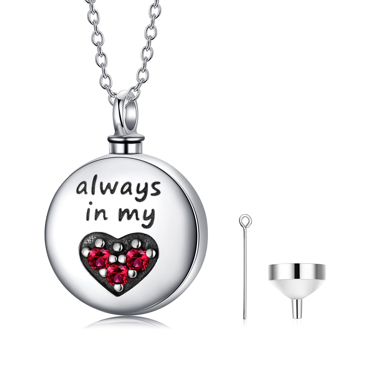 Engraved Heart Cremation Necklace in Sterling Silver