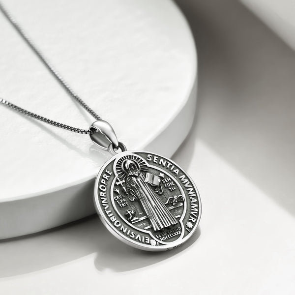 Medals St Benedict Necklace for Women Sterling Silver