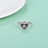 Sterling Silver Dog Cat Paw Heart Urn Ring for Ashes Cremation Jewelry