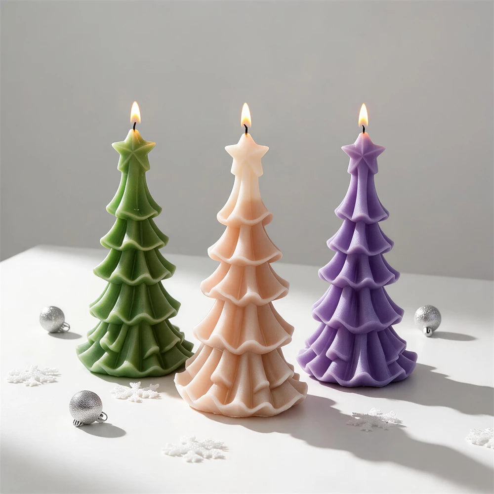 Green, purple and peach scalloped-tier tree castings