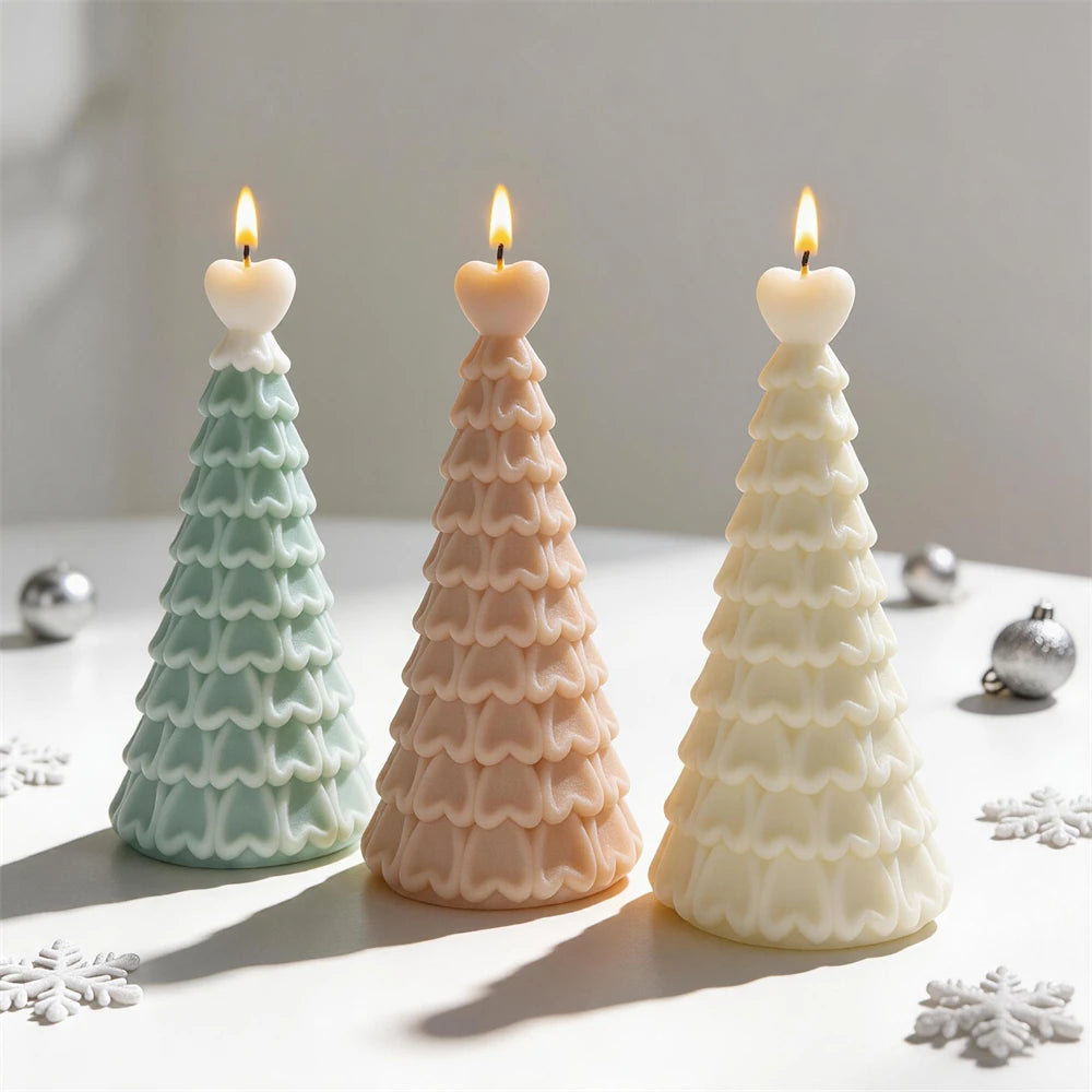 Heart-top Christmas trees with overlapping scalloped tiers