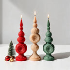 Red yellow and green finial castings with fluted bases