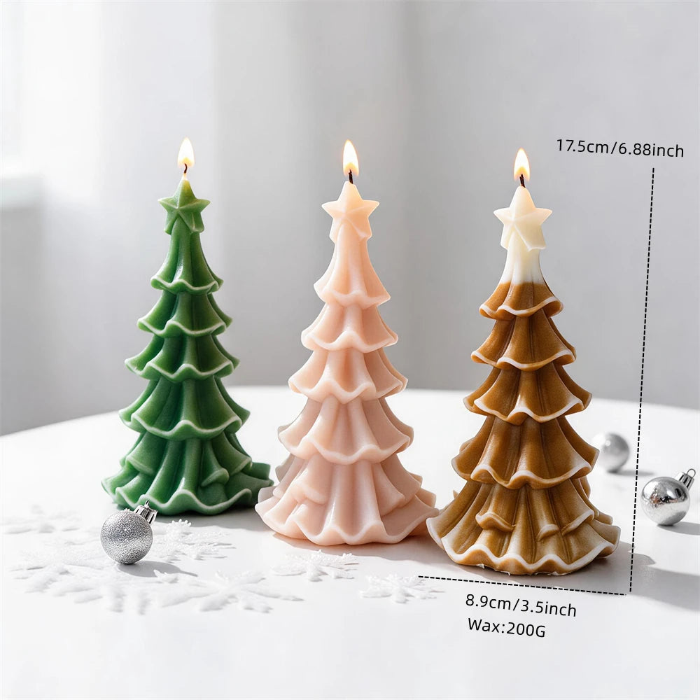 Tree candle size diagram showing 17.5 cm height, 8.9 cm base and 200 g wax reference